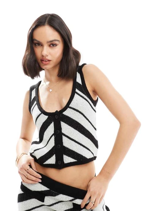 ASOS DESIGN stickad kavaj i mono randig koordtop - Image 1