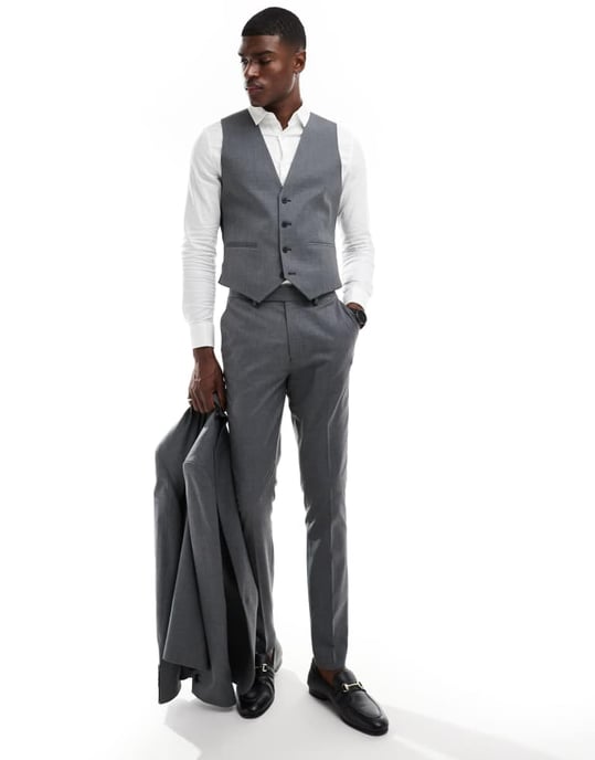 ASOS DESIGN skinny fit kostymväst i ull i kolgrå - Image 3
