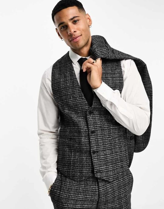 ASOS DESIGN super skinny ullblandning väst i grå texturering rutigt - Image 3