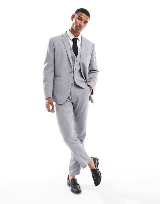 ASOS DESIGN slim fit ullmix västar i blå korgväv - Image 4