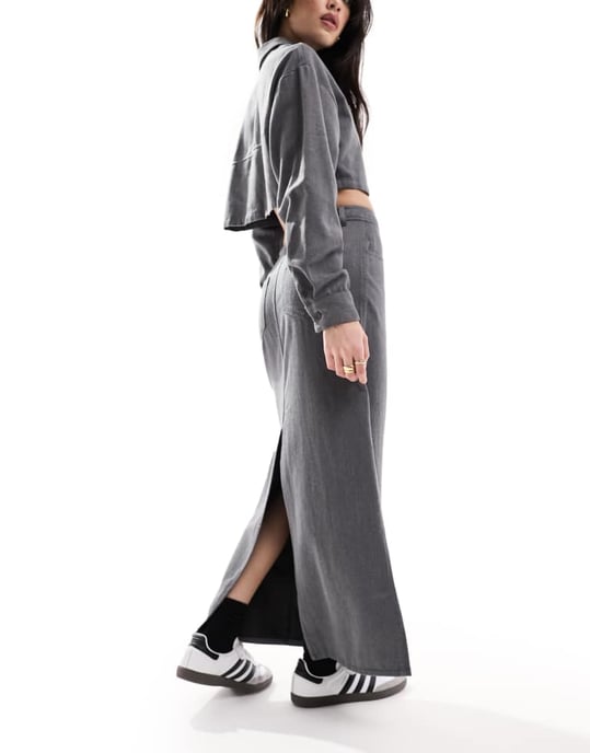 ASOS DESIGN borstad flanellkjol i grå färgkoordination - Image 2