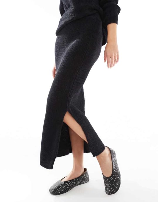Vero Moda fluffig midi kjol-set i svart - Image 4
