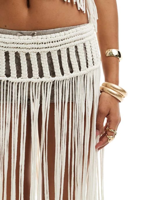 ASOS DESIGN virkade midaxi kjol i vitt - Image 3