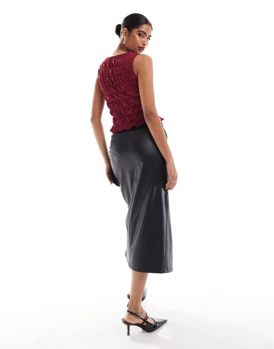 Miss Selfridge fusk läder midi kjol med omslagsdetalj - Image 2