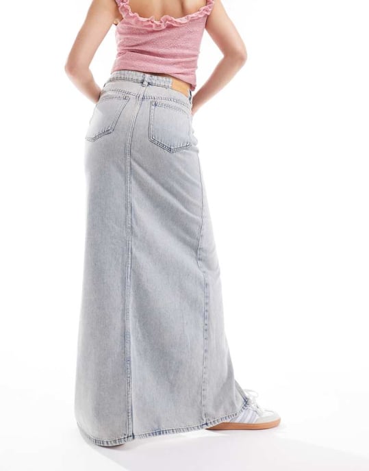 Monki midaxi denimkjol med framsprund i beige tvätt - Image 3