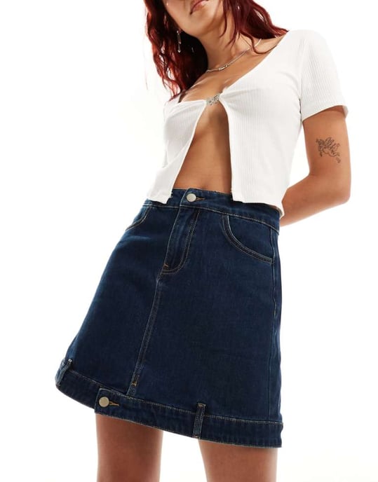 Urban Revivo a-linjekjol i denim i indigo - Image 1