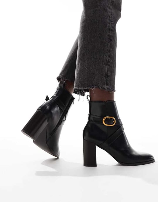 ASOS DESIGN Regan mid-heel spännbucklan stövlar i svart - Image 1