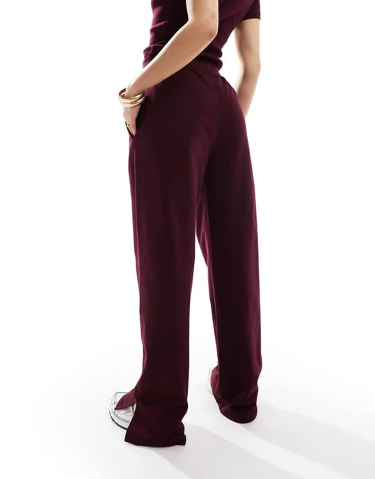 Kaiia mjukisbyxor med vida ben i bomullsrikt material, koordinerat set i burgundy - Image 4