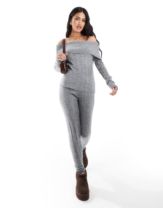 In The Style stickade leggings set i grått - Image 1
