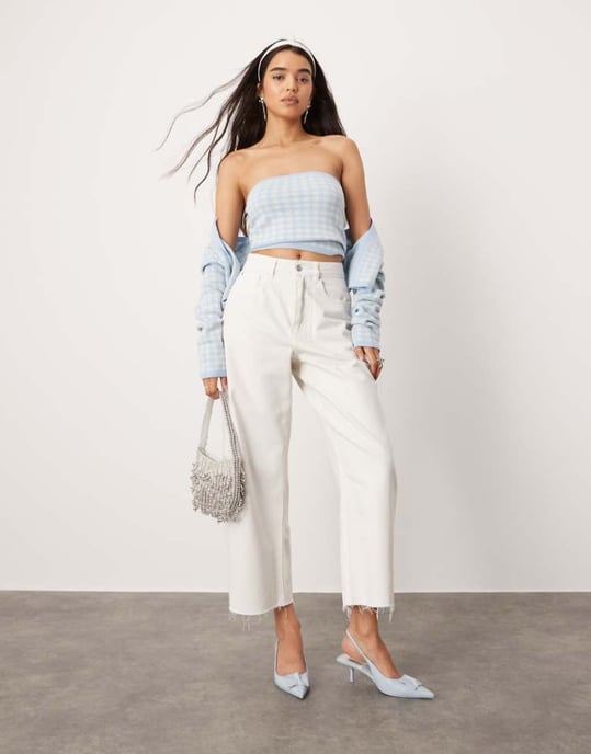 ASOS DESIGN midja med dra åt barrel-leg jeans i ecru - Image 1
