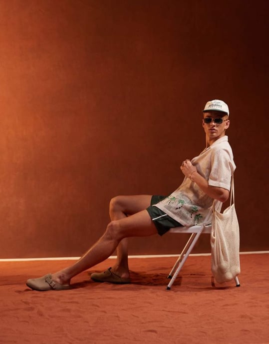 ASOS DESIGN avslappnad krage stickad skjorta med broderad palmboksrand - Image 1