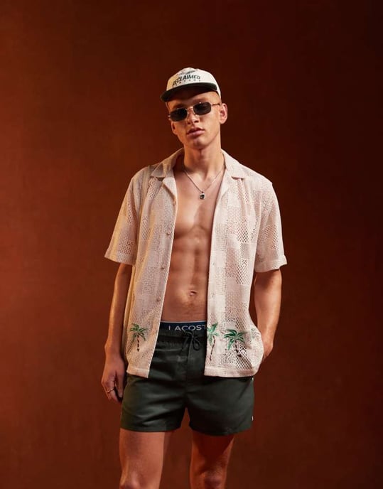 ASOS DESIGN avslappnad krage stickad skjorta med broderad palmboksrand - Image 2