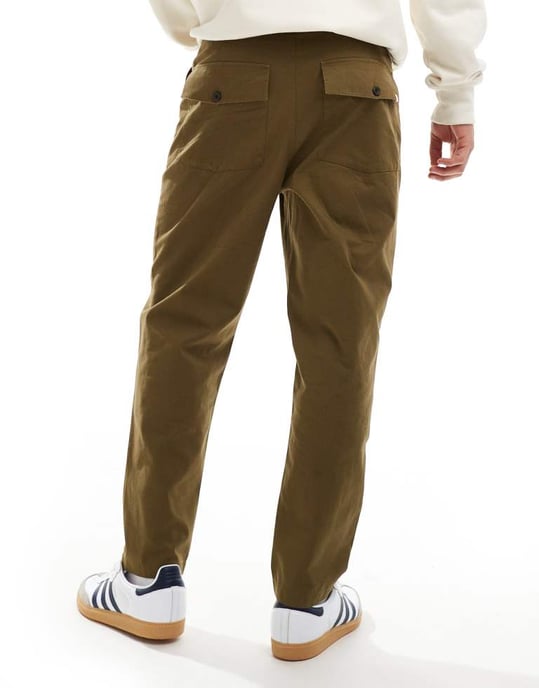 Farah Hawtin tapered fit arbetspants med patch i khaki - Image 3