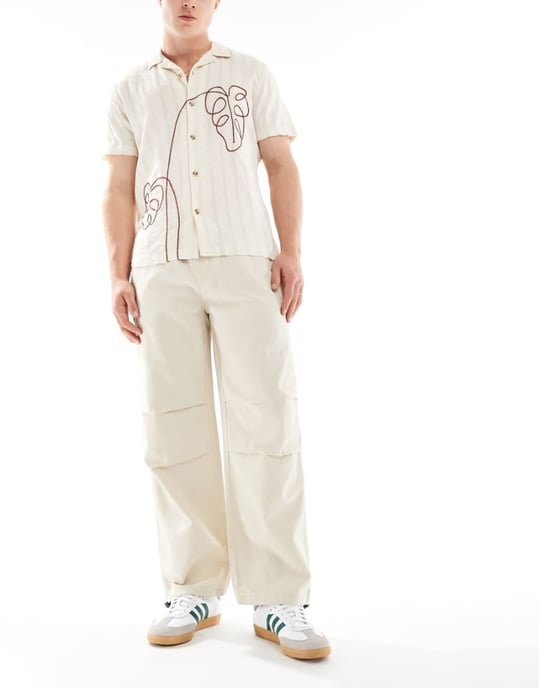 ONLY & SONS linneblandning baggy byxa med snoddar i sten - Image 1