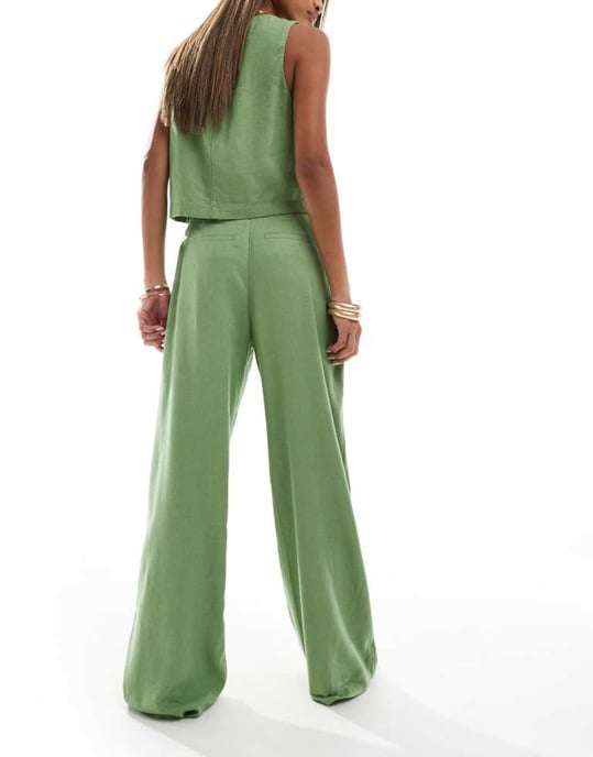 Abercrombie & Fitch Sloane koord linneblandning vida byxor i grön - Image 3
