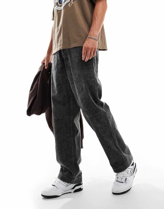 ASOS DESIGN baggy kordbyxor i tvättad blå - Image 1