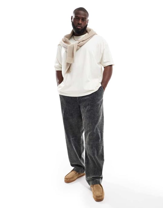 ASOS DESIGN baggy kordbyxor i tvättad blå - Image 2