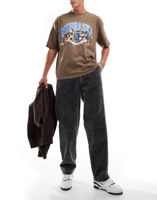 ASOS DESIGN baggy kordbyxor i tvättad blå - Image 3