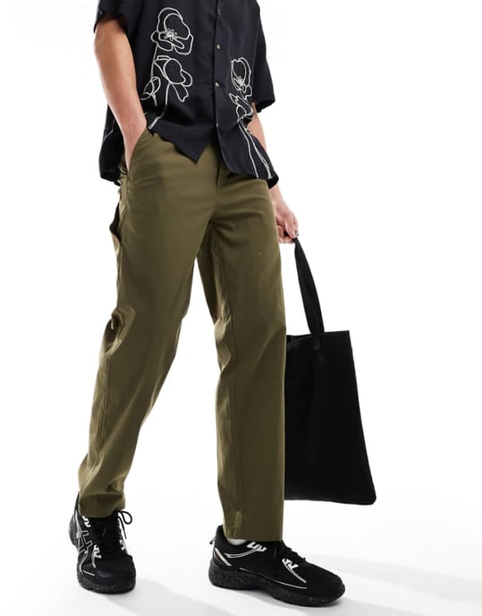 ONLY & SONS arbetsbyxa i khaki med rak passform - Image 1