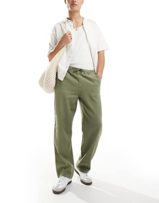Utvald linneblandning löst sittande byxa i khaki - Image 1