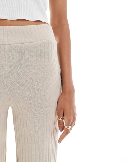 Vero Moda vida byxor med ribbat jersey i havre - Image 3