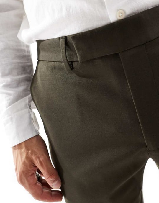 ASOS DESIGN slim fit ren ullblandning kostymbyxa i oliv - Image 3