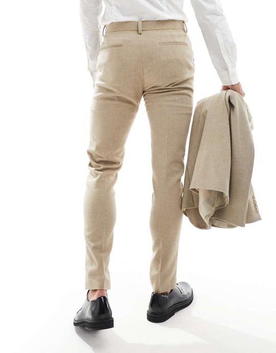 ASOS DESIGN smal passform ullblandning kostymbyxor i kamel korgväv - Image 2