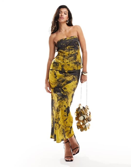 ASOS DESIGN satin maxikjol i splashmönster - Image 3