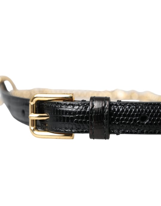 Cinturón de mujer Dolce & Gabbana de cuero negro con cadena dorada y cristales - Image 5