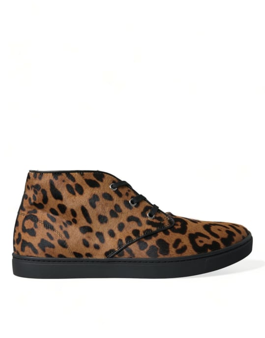 Zapatillas de Cuero de Pony con Estampado de Leopardo Marrón de Dolce & Gabbana - Image 1