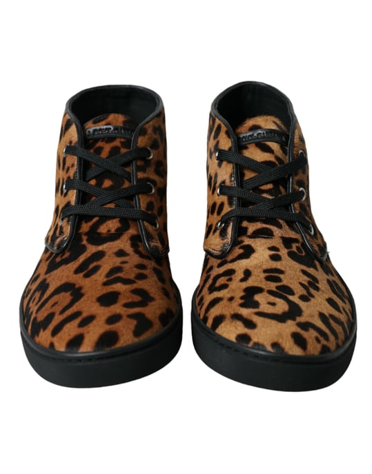 Zapatillas de Cuero de Pony con Estampado de Leopardo Marrón de Dolce & Gabbana - Image 2