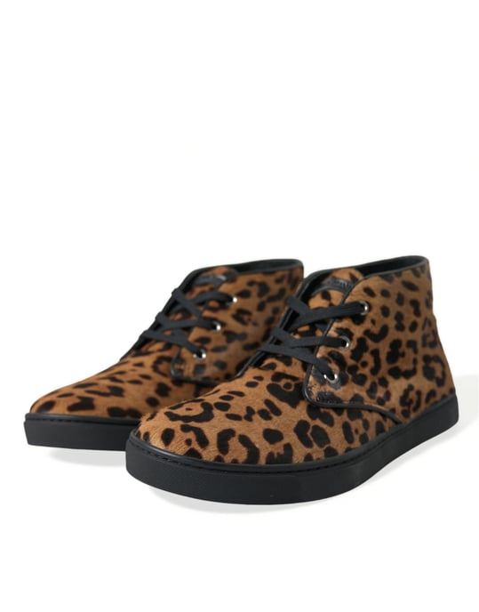 Zapatillas de Cuero de Pony con Estampado de Leopardo Marrón de Dolce & Gabbana - Image 3