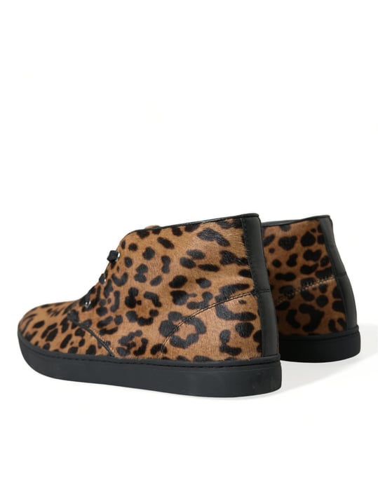 Zapatillas de Cuero de Pony con Estampado de Leopardo Marrón de Dolce & Gabbana - Image 4