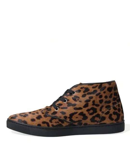 Zapatillas de Cuero de Pony con Estampado de Leopardo Marrón de Dolce & Gabbana - Image 5