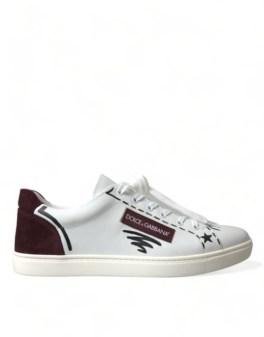 Zapatillas bajas de cuero blanco Bordeaux con logo de Dolce & Gabbana - Image 1