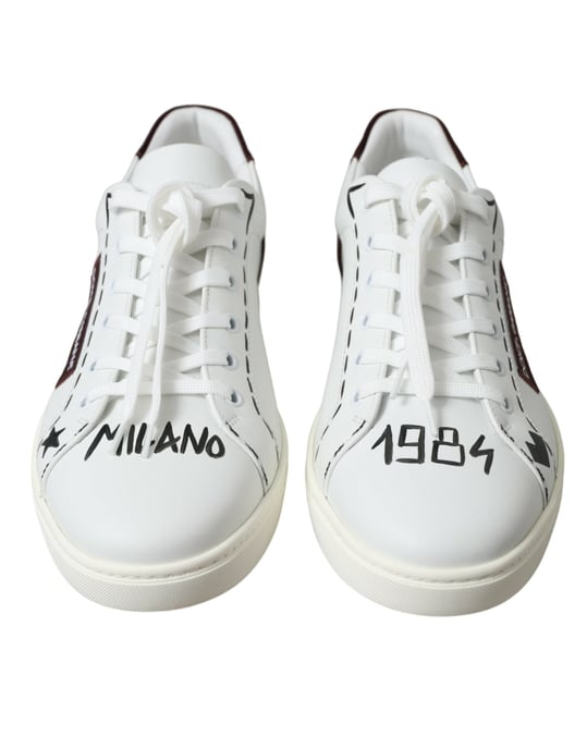 Zapatillas bajas de cuero blanco Bordeaux con logo de Dolce & Gabbana - Image 2