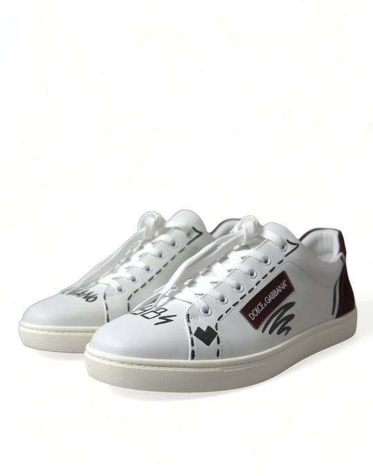 Zapatillas bajas de cuero blanco Bordeaux con logo de Dolce & Gabbana - Image 3