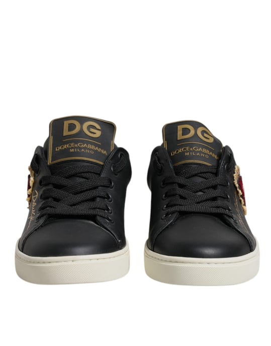 Zapatillas Dolce & Gabbana de Cuero Negro con Corazón Rojo y Dorado - Image 2