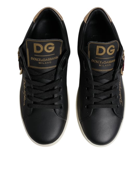 Zapatillas Dolce & Gabbana de Cuero Negro con Corazón Rojo y Dorado - Image 3