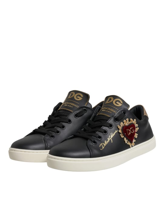 Zapatillas Dolce & Gabbana de Cuero Negro con Corazón Rojo y Dorado - Image 4