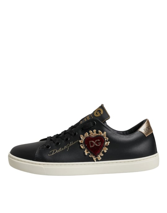Zapatillas Dolce & Gabbana de Cuero Negro con Corazón Rojo y Dorado - Image 6