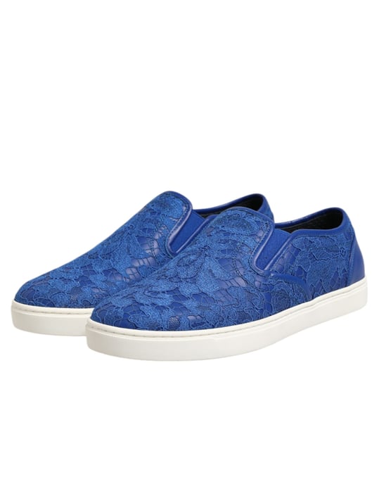 Zapatos deportivos sin cordones de cuero azul Dolce & Gabbana - Image 4