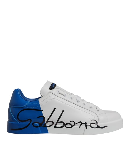 Zapatillas bajas de piel blanca y azul con logo de Dolce & Gabbana - Image 1