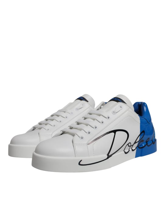 Zapatillas bajas de piel blanca y azul con logo de Dolce & Gabbana - Image 3