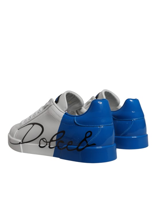 Zapatillas bajas de piel blanca y azul con logo de Dolce & Gabbana - Image 4