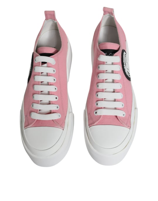 Zapatillas bajas de lona con logo en rosa y blanco de Dolce & Gabbana - Image 3