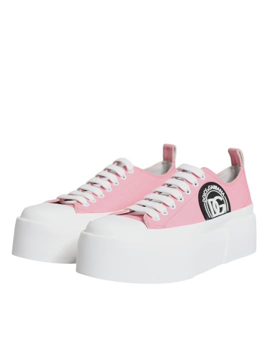 Zapatillas bajas de lona con logo en rosa y blanco de Dolce & Gabbana - Image 4