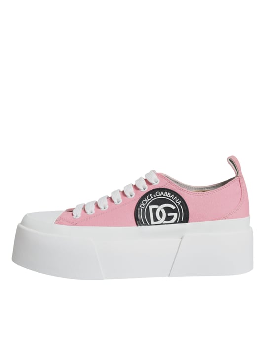 Zapatillas bajas de lona con logo en rosa y blanco de Dolce & Gabbana - Image 6