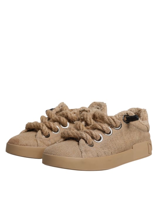 Zapatillas bajas para hombres de tela de yute marrón Dolce & Gabbana - Image 4