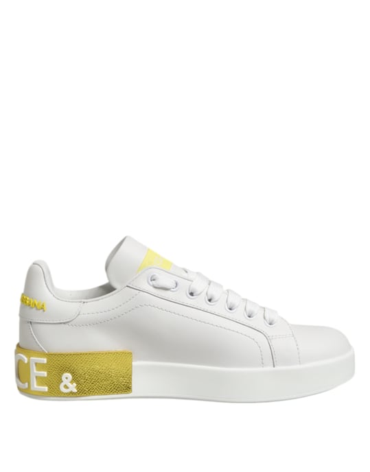 Zapatillas bajas de cuero blanco y amarillo de Dolce & Gabbana - Image 2